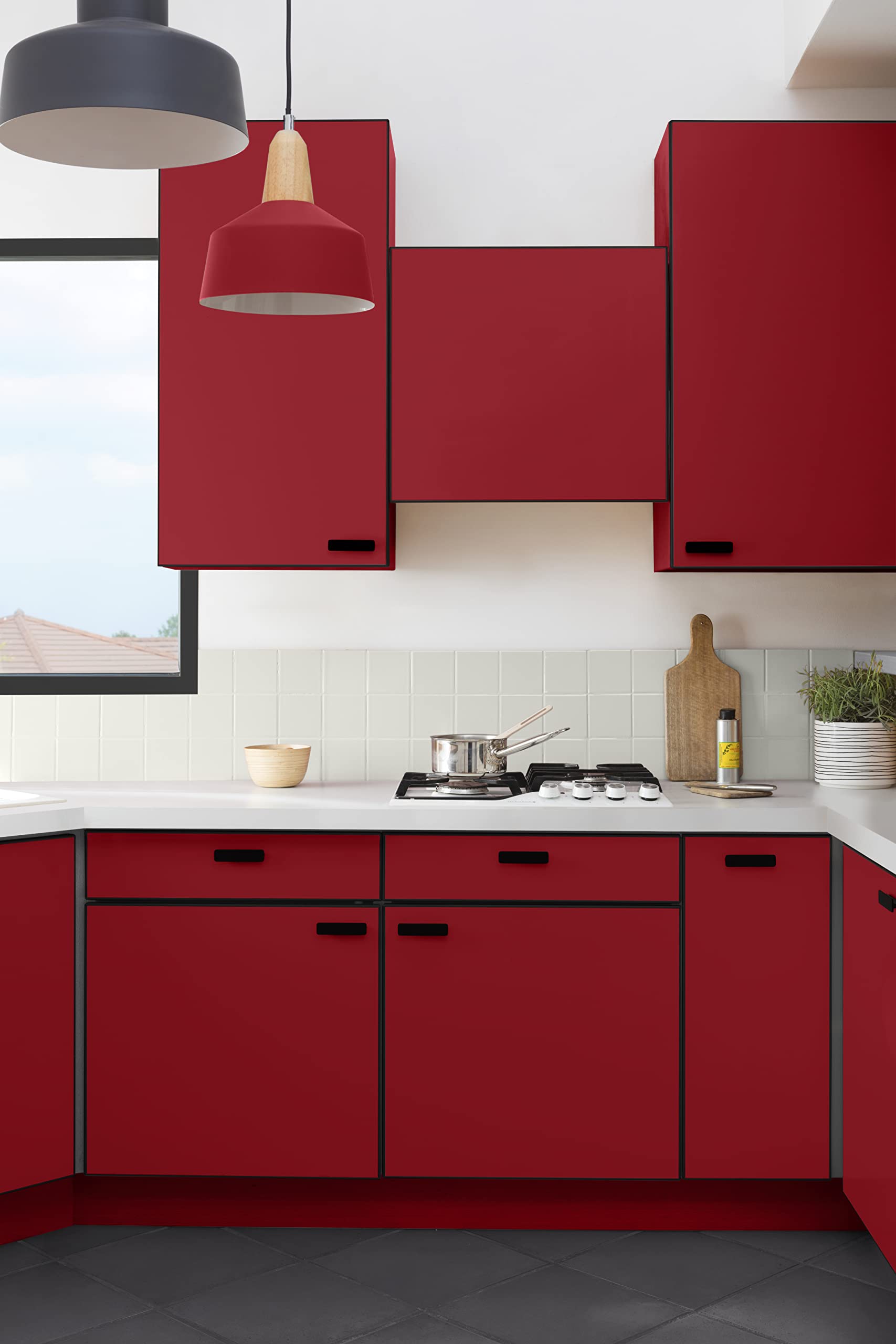 V33 Peinture de rénovation cuisine, Rénovation perfection Rouge exquis satin 2L | Haute Résistance taches et Chocs - Ultra-Lessivable - Meuble - Crédence - Plan de travail