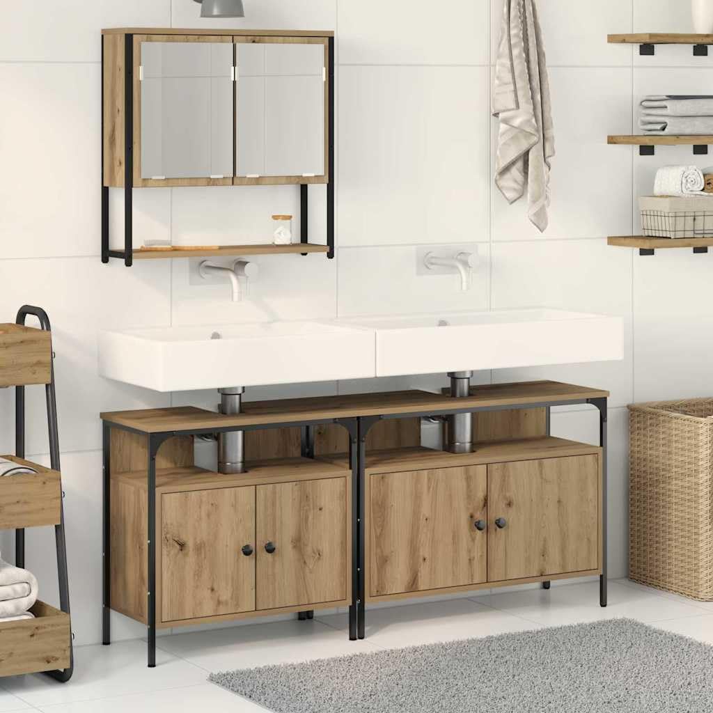 vidaXL Zestaw mebli łazienkowych 3 pcs Brązowy Materiał drewnopochodny, Nowoczesny zestaw mebli łazienkowych, szafka, umywalka, montowane na ścianie, stylowa organizacja w domu