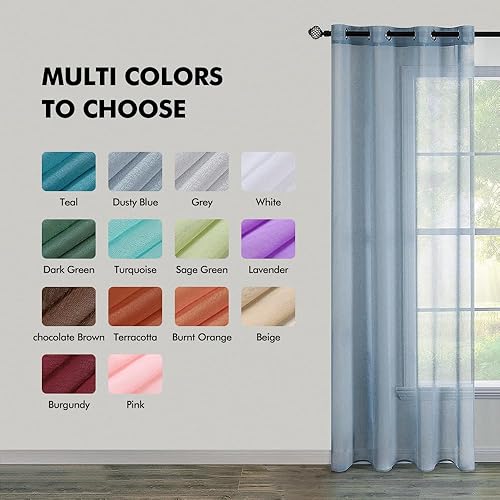 Miniatura 10 de MIULEE 2 paneles de cortinas semitransparentes de terracota elegantes con ojales en la parte superior, paneles texturizados de lino para dormitorio,