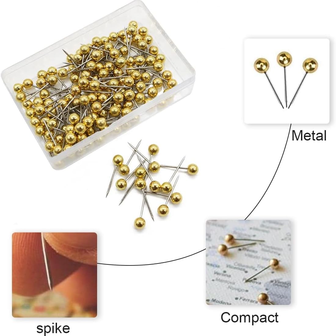 AIEX 1000 Pièces Punaises Tête Map Push Pins Couleurs Métalliques Pour Tableau Liège Et Marquage