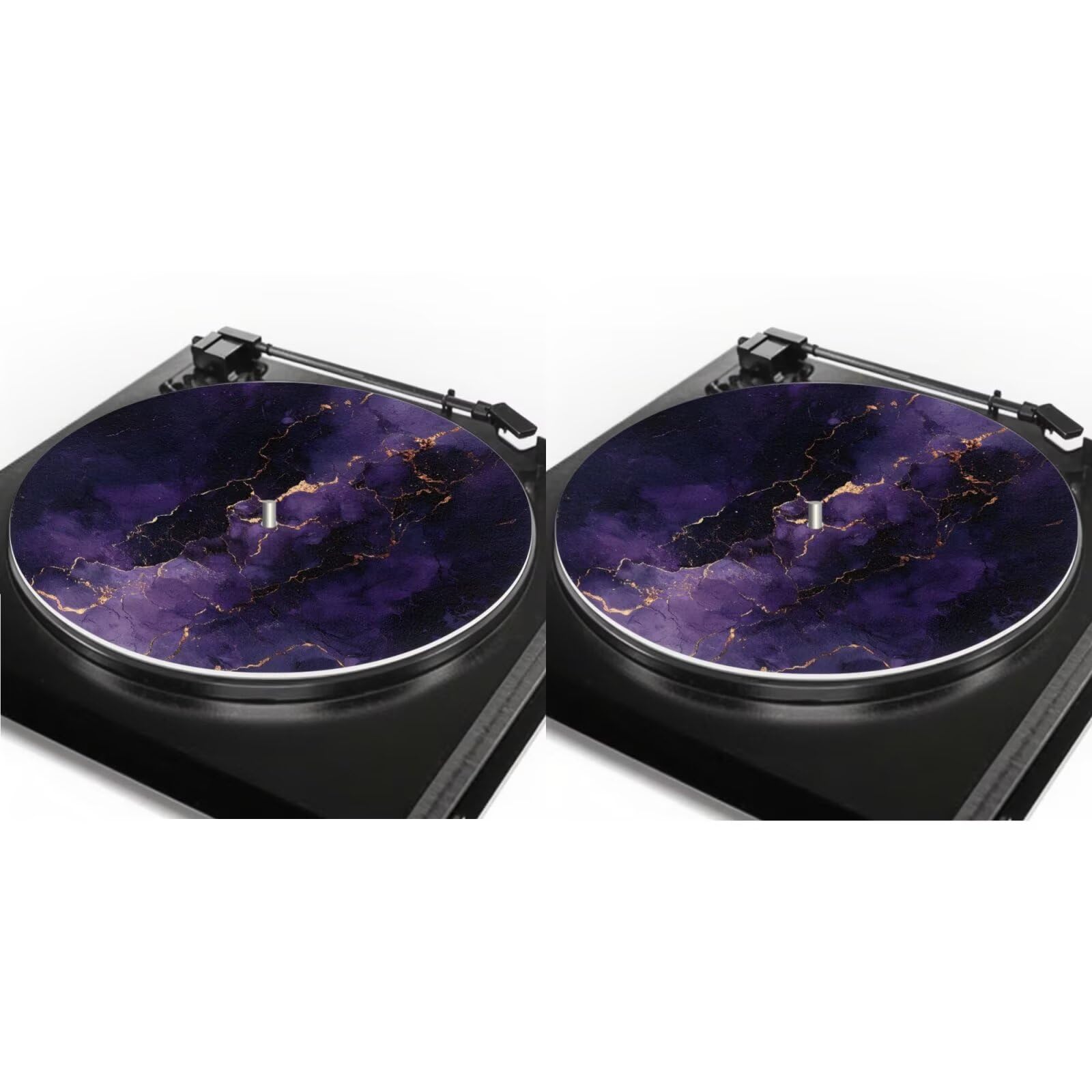 Qehuruxo 2 Piece Turntable Platter Mat Felt Rubber Slipmat for 12 Inch Record Player Antistatic Flat Record Player Phonograph Mat Protective Turntables Mats for Vinyl Records Purple Marble