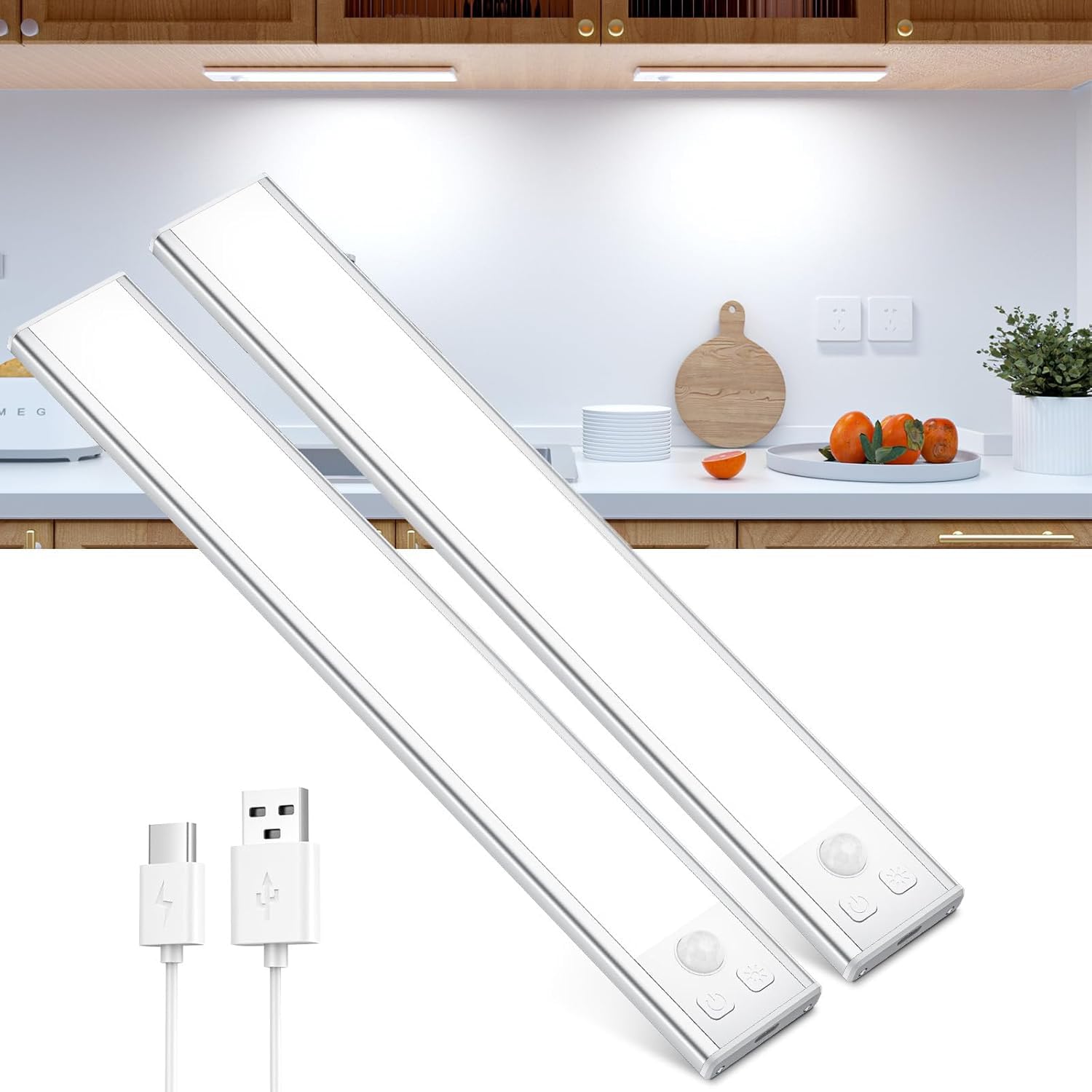OUILA Schrankbeleuchtung LED mit Bewegungsmelder 41CM Unterbauleuchte Küche LED USB-C wiederaufladbar LED-Licht Dimmbar kabellos Nachtlicht für Küche Kleiderschrank Schrank