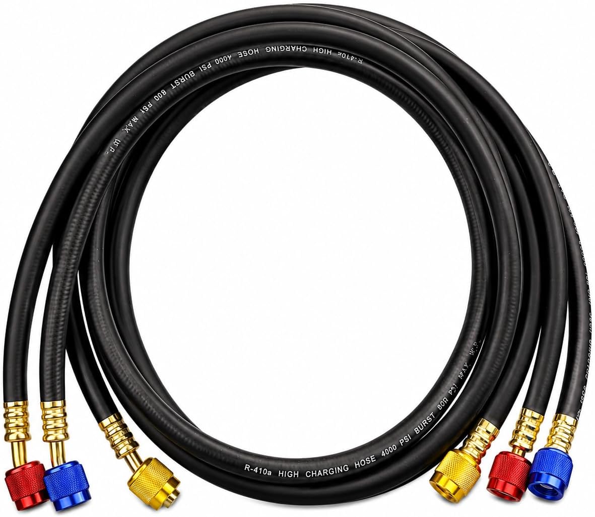 3 Pieces AC Manifold Gauge Hose Kit – HVAC Hoses 59" AC Hose Set Refrigerant Hoses, AC Recharge Hose with 1/4" SAE for R22 R12 R134a, Hose Manifold for Home & Automotive Air Conditioning Maintenance