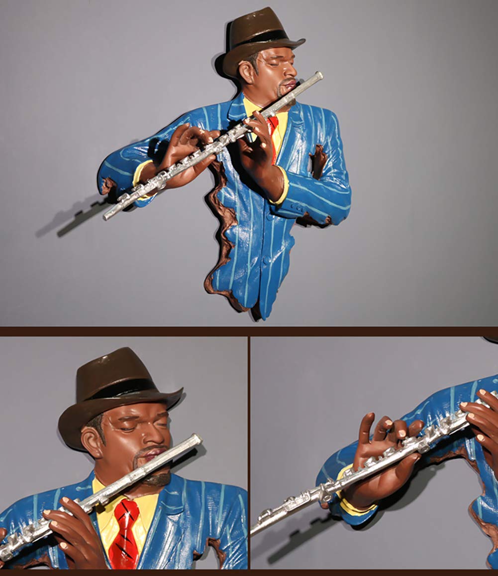 Decorazione da Parete per Giocatore di Musicista Jazz Creativo per Bar, Scultura da Parete Rustica con Musica per Banda Jazz, Ornamento Statua Artistica per Ristorante di Ufficio G 45x48cm(1