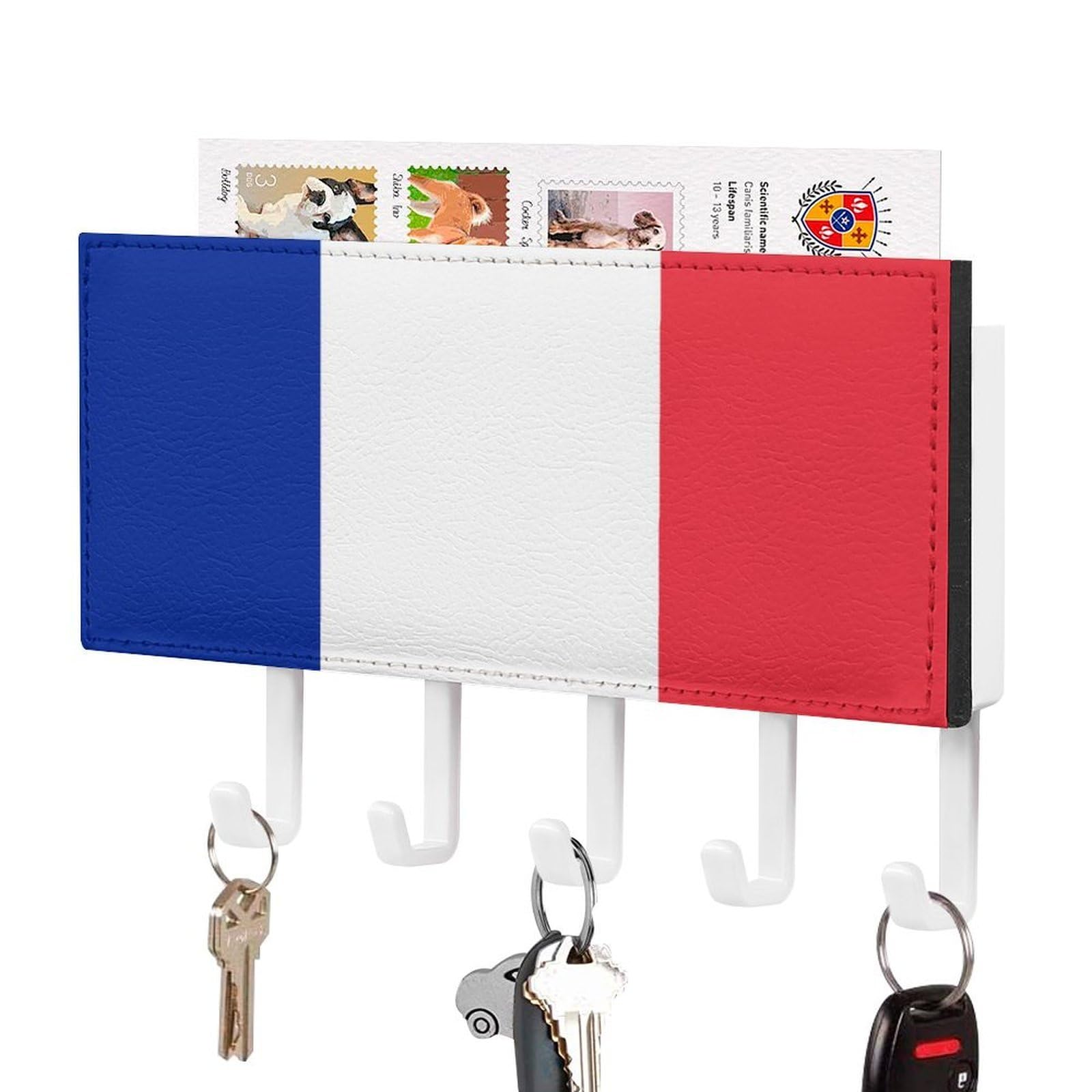NCLQVJXZKHW France Flag Key Holder with 5 Hooks Key Hooks Wall Mounted Key Racks Key Hanger Organiser Shelf