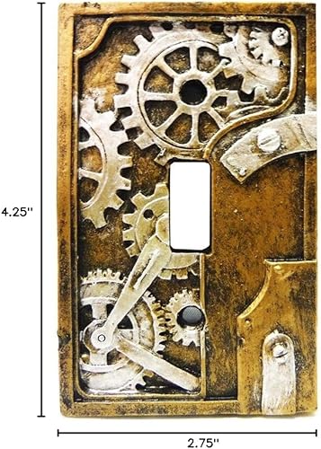 Miniatura 2 de Cubierta para placa de interruptor de luz Steampunk de resina de 4.25 pulgadas, gris/dorado