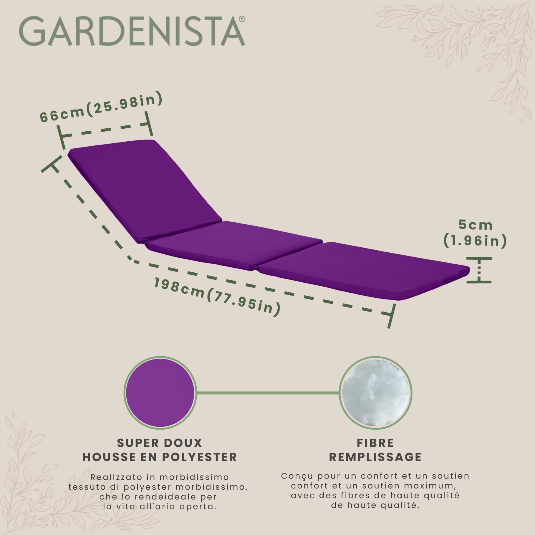 Gardenista Coussin d'assise de remplacement gris pour chaise longue Keter Allibert Daytona