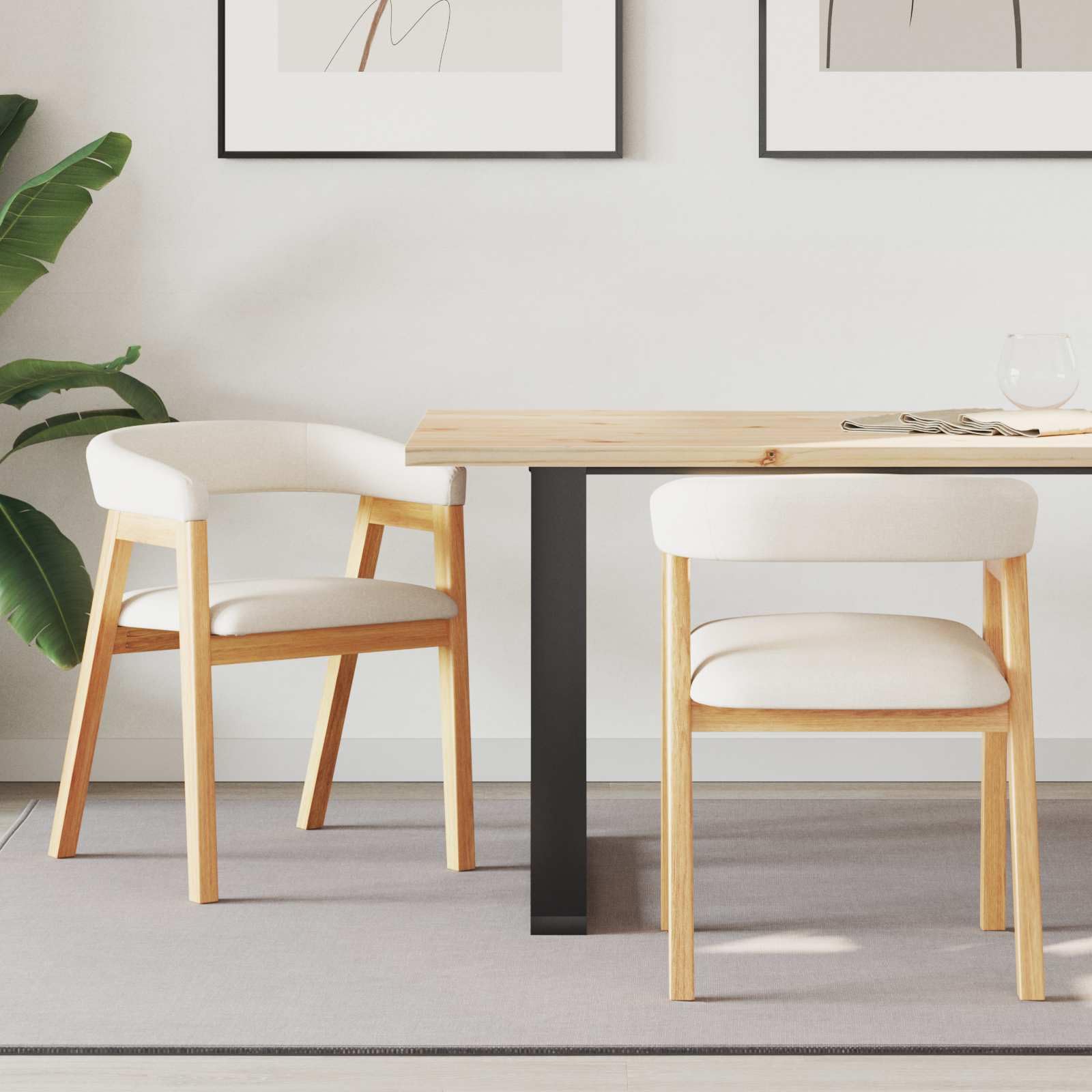 Set di 2 sedie da pranzo in legno massiccio naturale, 54 x 57 x