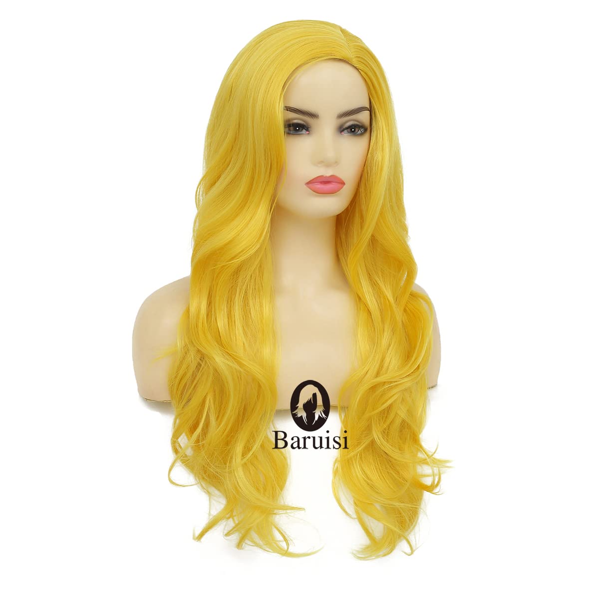 Long Curly Wavy Yellow Wigs for Women Side Part Natural Looking Cosplay Synthetic Fiber Wig Heat Resistant Replacement Wig