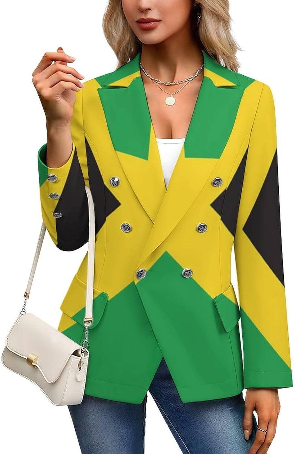 Jamaican Flag Women's Casual Blazers Suit Jacket Fashion Business Coat