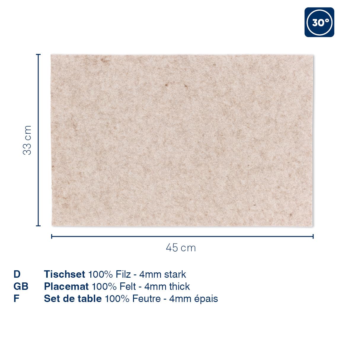 kela Set di 4 tovagliette ALIA, tovagliette 45 x 30 x 0,4 cm, tovagliette in feltro lavabili, beige