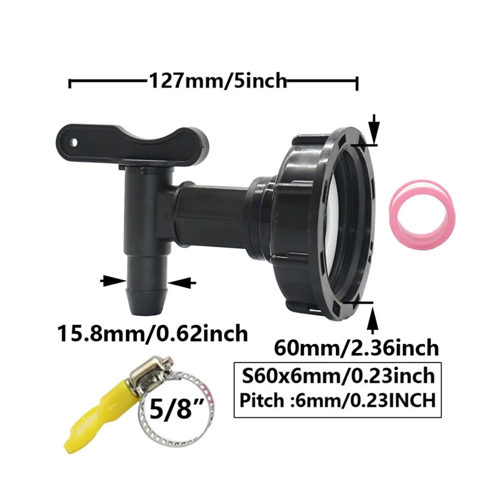 3/10.2 cm IBC adapter do kranu zbiornika gruby gwint S60 do 5/20.3 cm złącze węża zawory armatura ogrodowe zbiorniki na wodę zamiennik kranu (B)