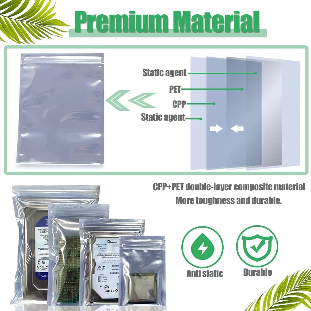 Anti Static Bags,30pcs Small Antistatic Resealable ESD Bag for 3.5 Hard Drive, 2.5 Solid State Drive, ESD Shielding Storage Zipper HDD Bags for Electronics Devices (30pcs Mixed Sizes)
