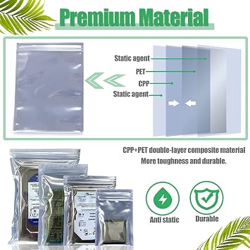Anti Static Bags,30pcs Small Antistatic Resealable ESD Bag for 3.5 Hard Drive, 2.5 Solid State Drive, ESD Shielding Storage Zipper HDD Bags for Electronics Devices (30pcs Mixed Sizes)