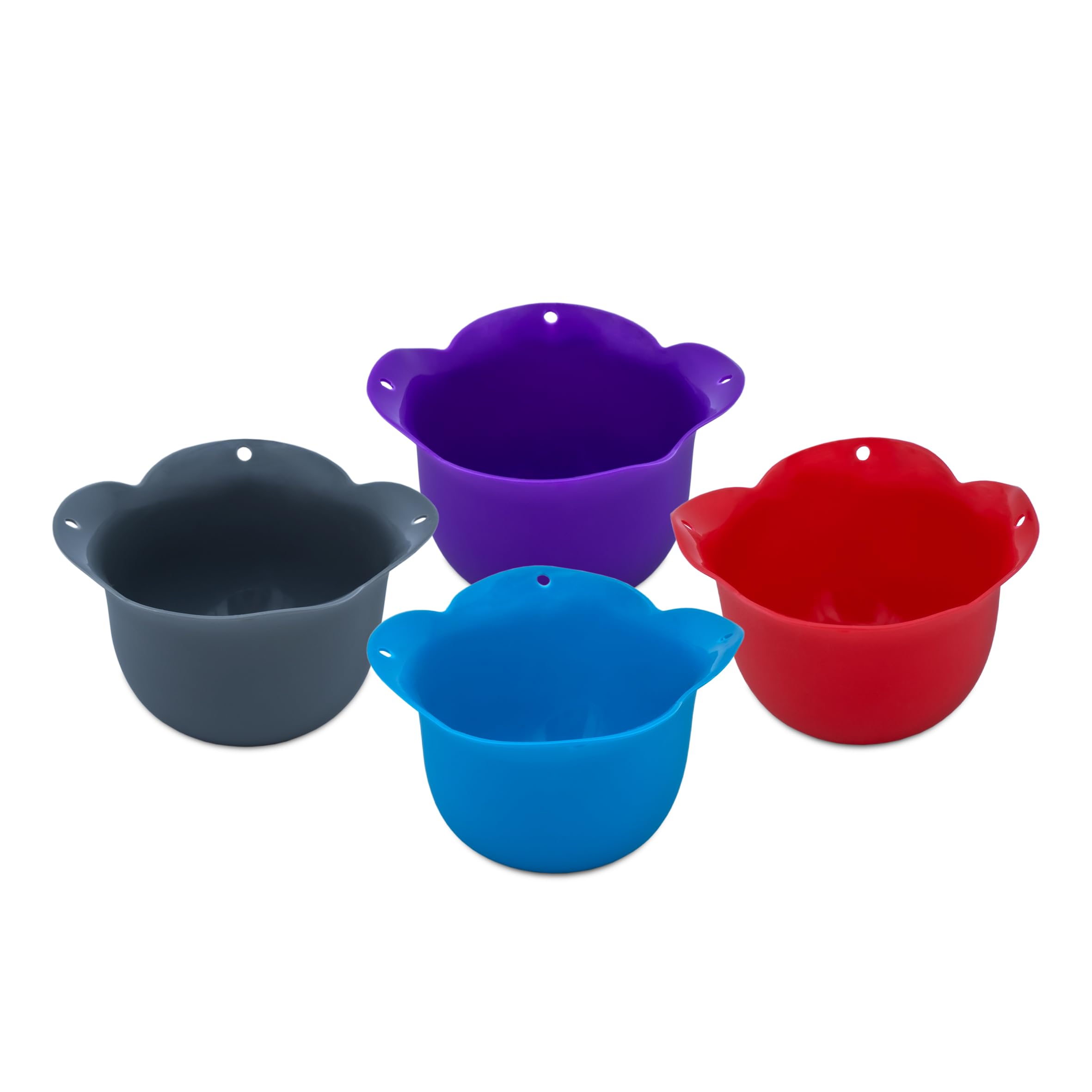 Silikon Eierpochierbecher 4er Set bunt lebensmittelecht - 11 x 6 cm - Kunststoff Eierkocher antihaftbeschichtet BPA-frei - Eierschale Pochierer zum Eier kochen