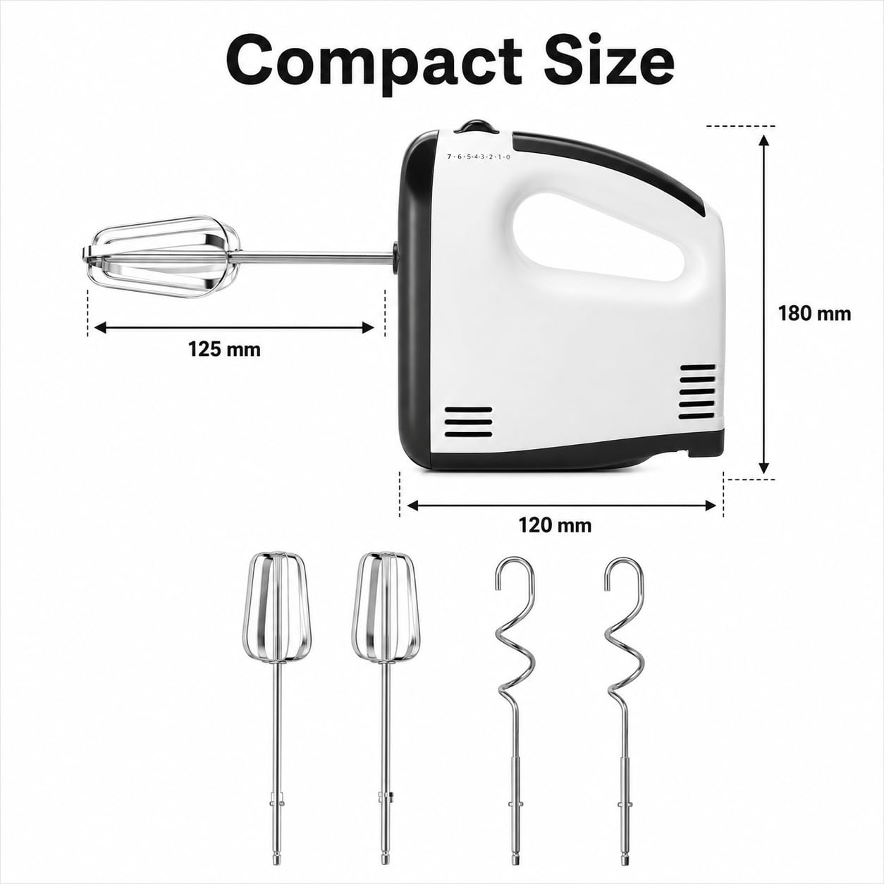 Batidora de pie de 7 velocidades con cuenco de acero inoxidable de 2 L, gancho de masa y batidor de alambre, batidora de mano de cocina para hornear, pasteles y amasar