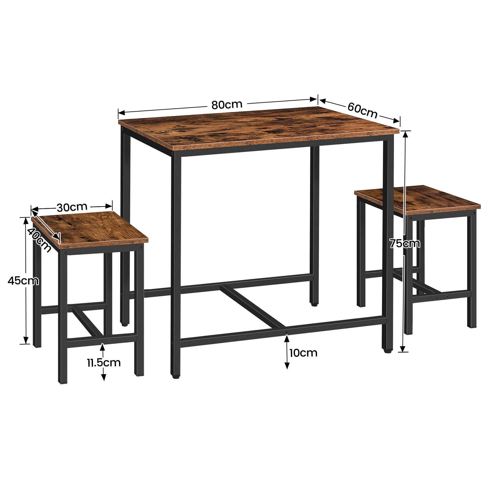 HOOBRO Essgruppe 3-teilig, Küchentisch mit 2 Stühlen Set