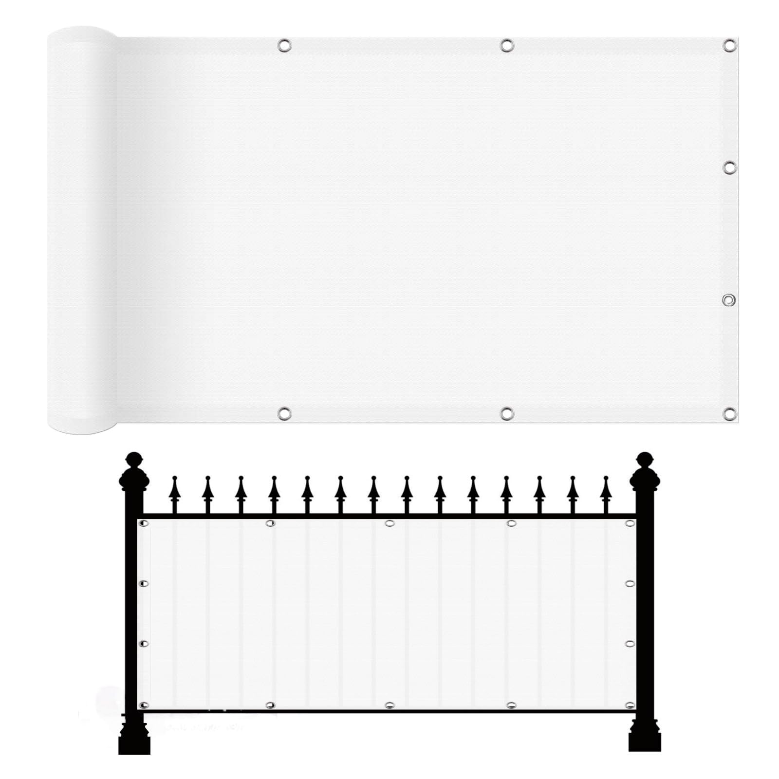 Cache balcon 130 x 440 cm blanc avec oeillets et serre-câbles