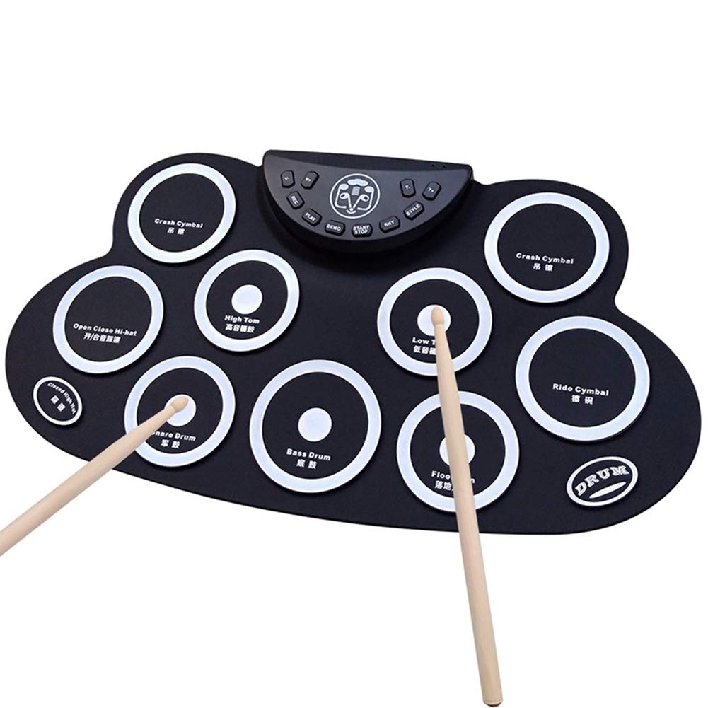 CRAKES Tambour à main, noir, tambour électronique portable, instrument de percussion, accessoires d'équipement de musique