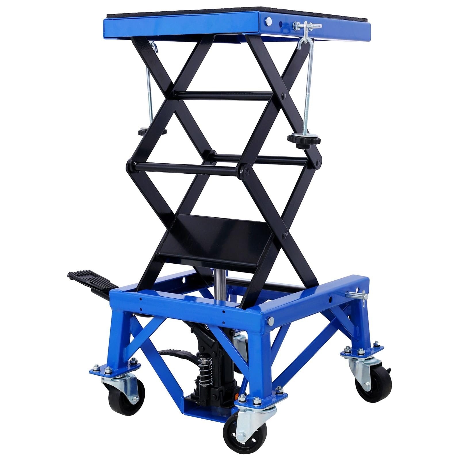 FRITHJILL 300 Lbs Heavy Duty Hydraulic Motorcycle Scissor Lift Jack with 4 Wheels for Small Dirt Bikes, Motorcycle Lift Table with Foot Pad, Blue