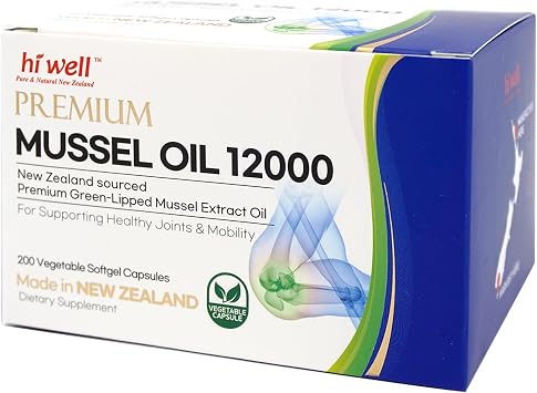 Hi Well Premium New Zealand Green-Lipped Mussel Oil //200 Softgel Capsules//Made in New Zealand //Sourced from Pristine New Zealand Waters(1)
