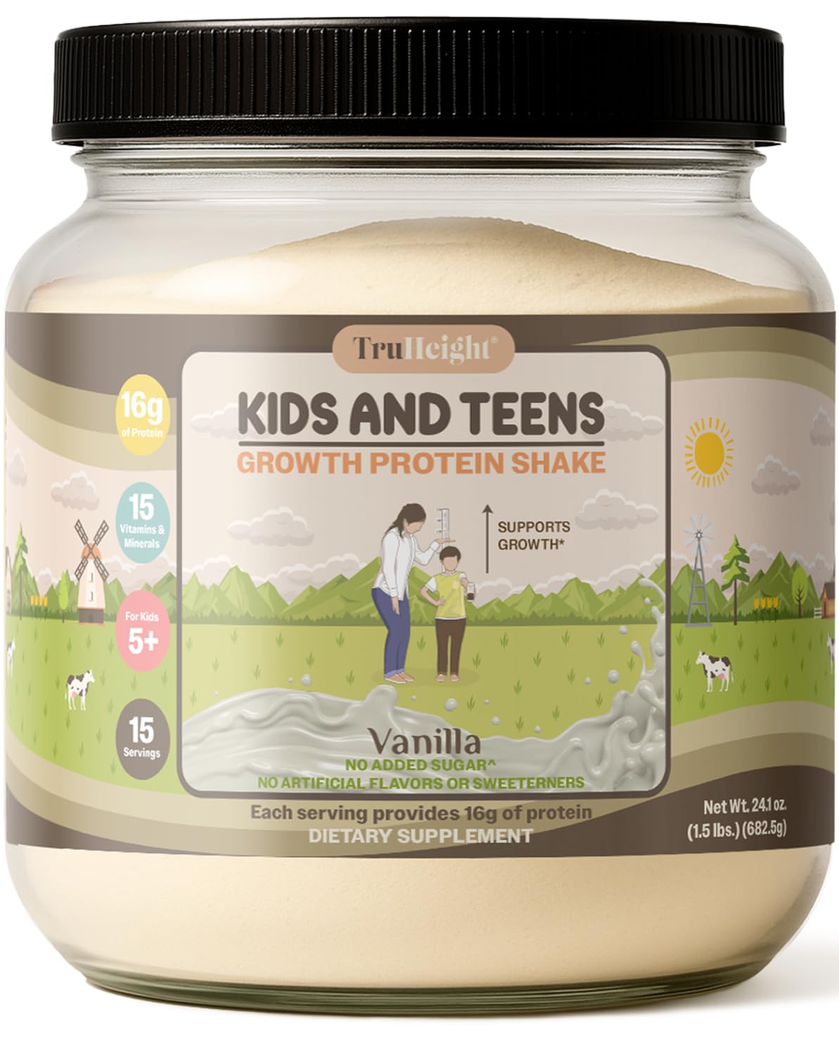 TruHeight Growth Protein Shake Ages 5+ (Vanilla) - Pediatric Recommended - Clinically Proven Nutrients, Vitamins, & Minerals for Kids, Teens & Young Adults - Immune Support, Powder Shakes & Snacks