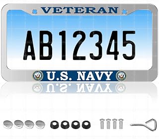 1 Pc Veteran License Plate Frames for U.S. Navy, Universal Aluminum Front and Rear License Plate Holder for Department of The Navy