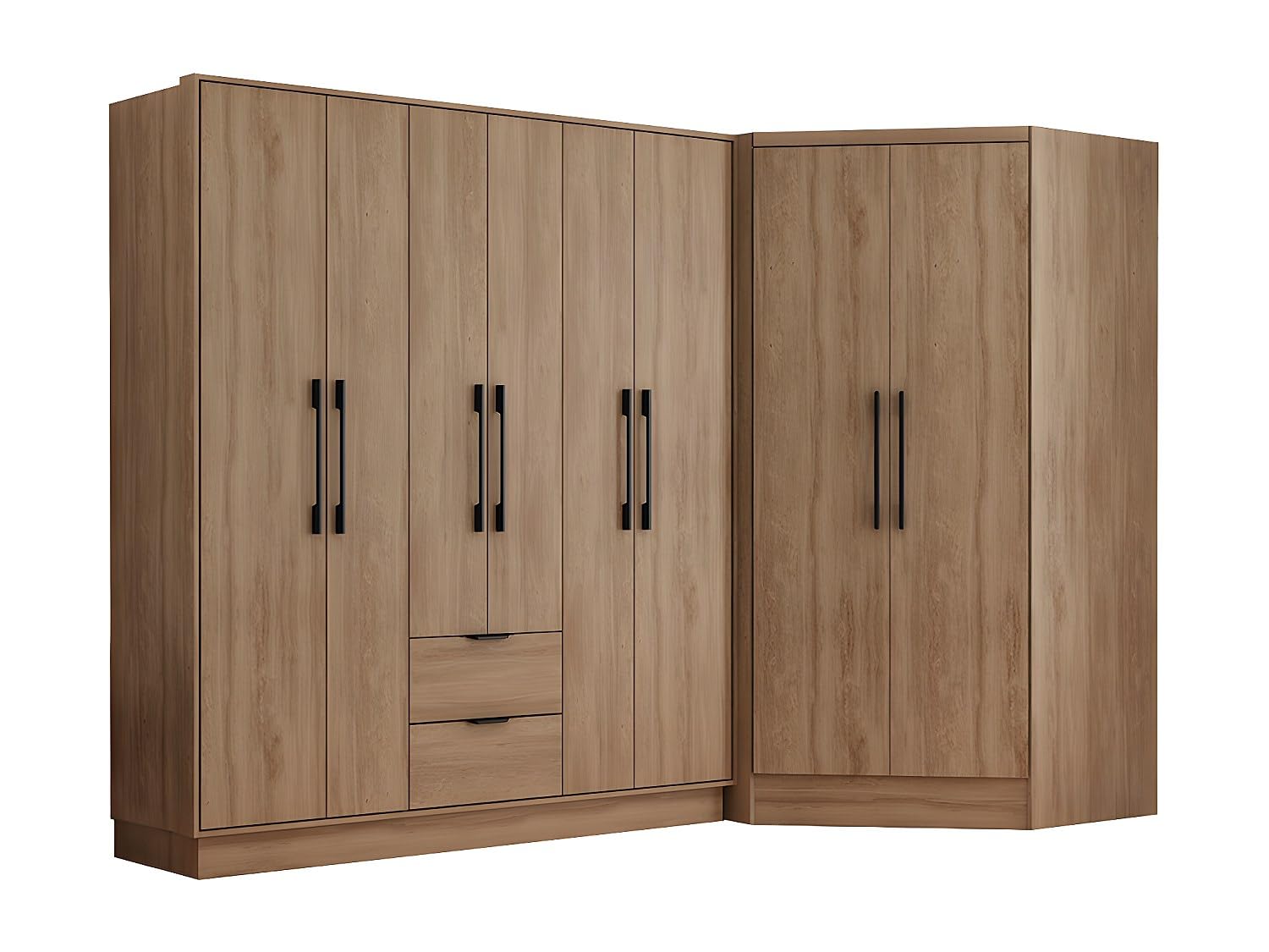 Vente-unique - Armoire d'angle 8 Portes et 2 tiroirs - L263 cm - Coloris : Naturel - FEOVA