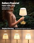 PUSU Cordless Portable Table Lamp, 5000mAh Rechargeable Desk Lamp | Touch Control, Wireless Battery Operated, 2700K Dimmable, Beige Fabric Shade, Living Room, Dining Room, Bedroom, Bedside (Gold)