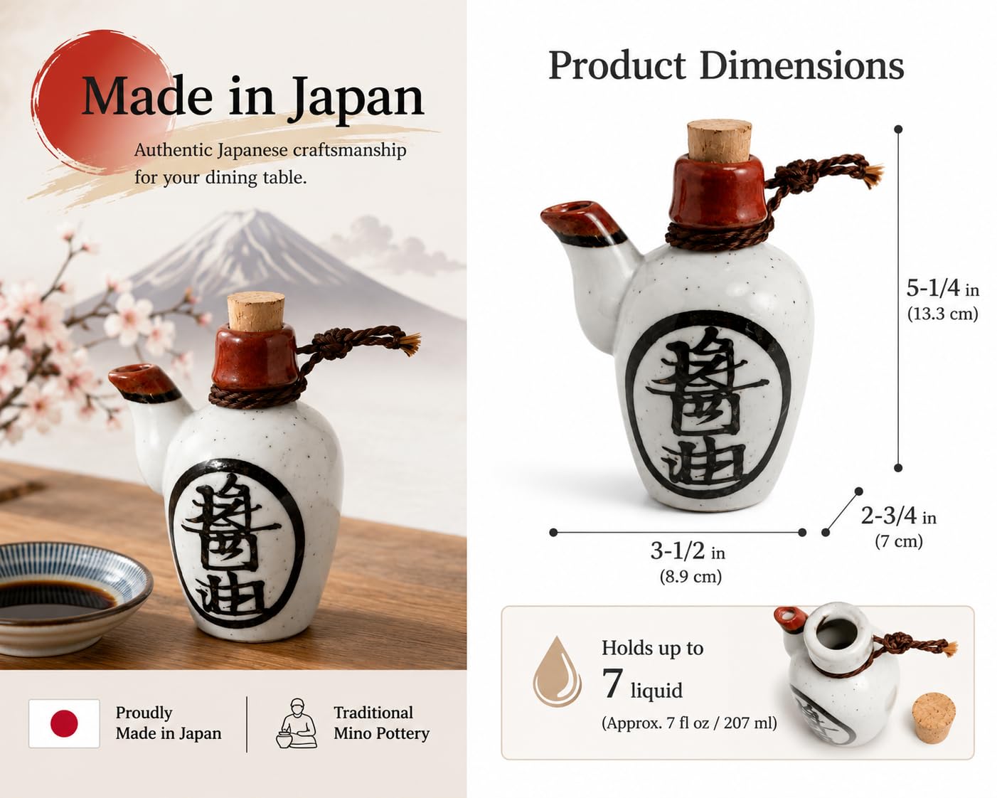 Amazon.com: JapanBargain, Porcelain Soy Sauce Dispenser Bottle