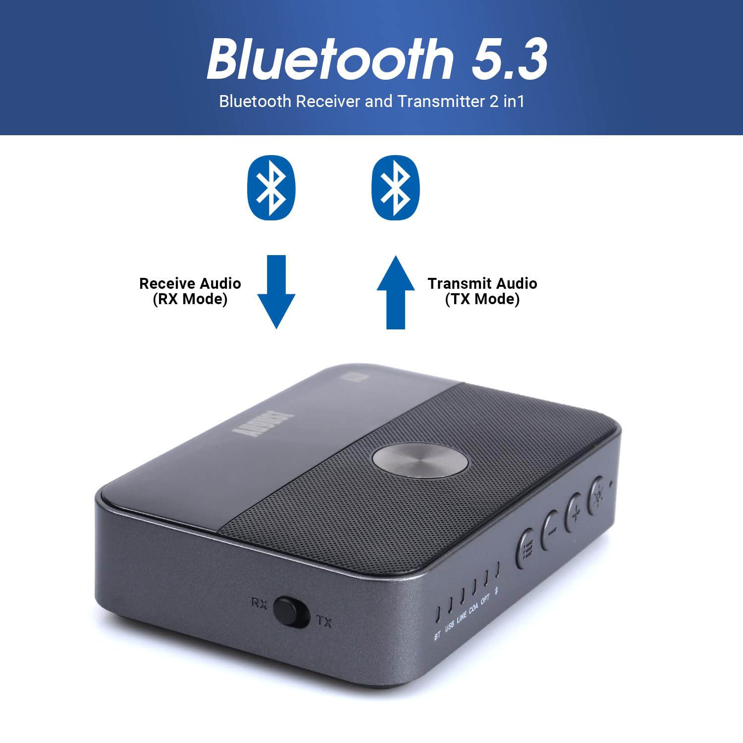 August MR285 Nadajnik i odbiornik Bluetooth ze złączami AUX, RCA, optycznym, koaksjalnym i USB - adapter audio Bluetooth NFC do telewizora, samochodu, słuchawek –wbudowana bateria, podwójne połączenie