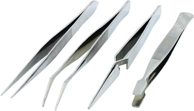 Modelcraft PTW5000 Stainless Steel Tweezers, Pack of 4 , Silver