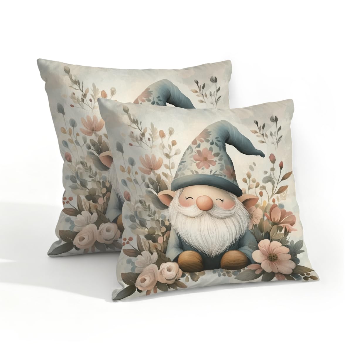 Outdoor Pillow Covers Waterproof Pillowcases 18x18IN Set of 2 Spring Flower Field Gnome Decorative Throw Cushion Case for Couch Sofa Garden Patio Furniture