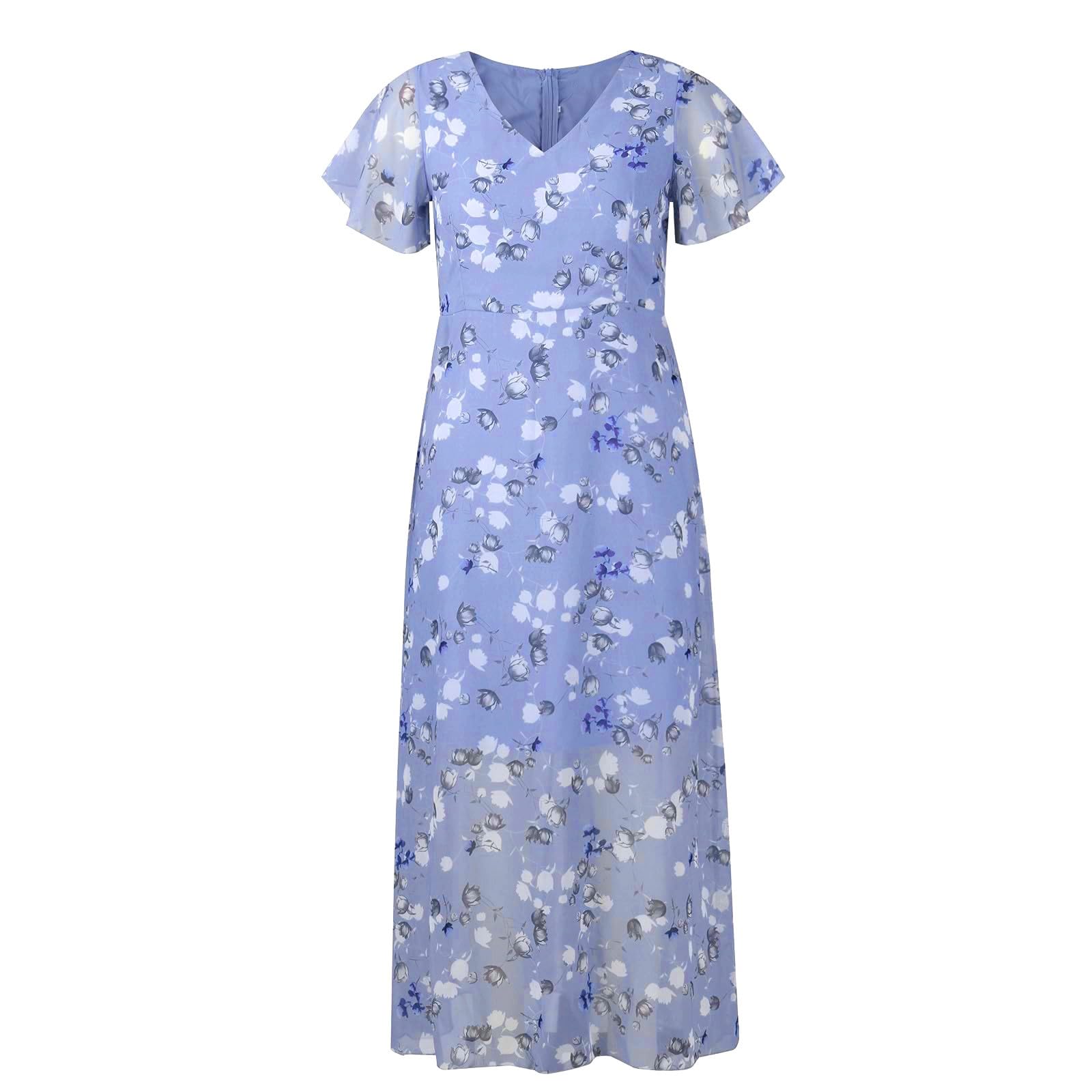 Primavera 2026 Abiti a maniche corte alla moda per le donne Estate Scollo a V Lusinghiero Abito estivo con volant Vacanza Casual Date Night Chiffon Spiaggia Cocktail Floreale Madre della Sposa Carino