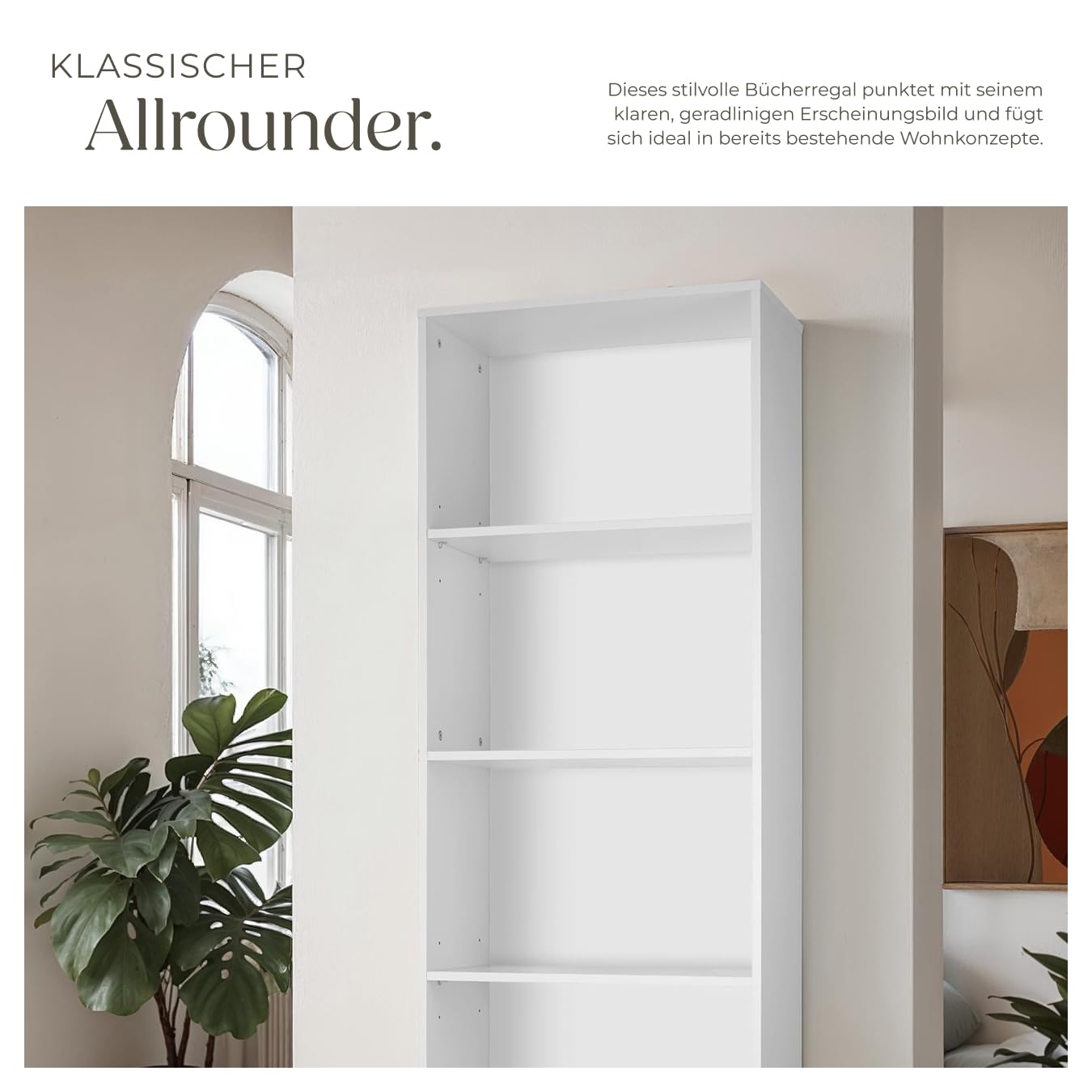 tectake® Bücherregal, Regal Holz, Standregal mit 5 offenen Fächern für Bücher, CD Regal, als Wohnwand Wohnzimmer, Home Office oder Büro, als Küchenregal oder Kinderregal - weiß