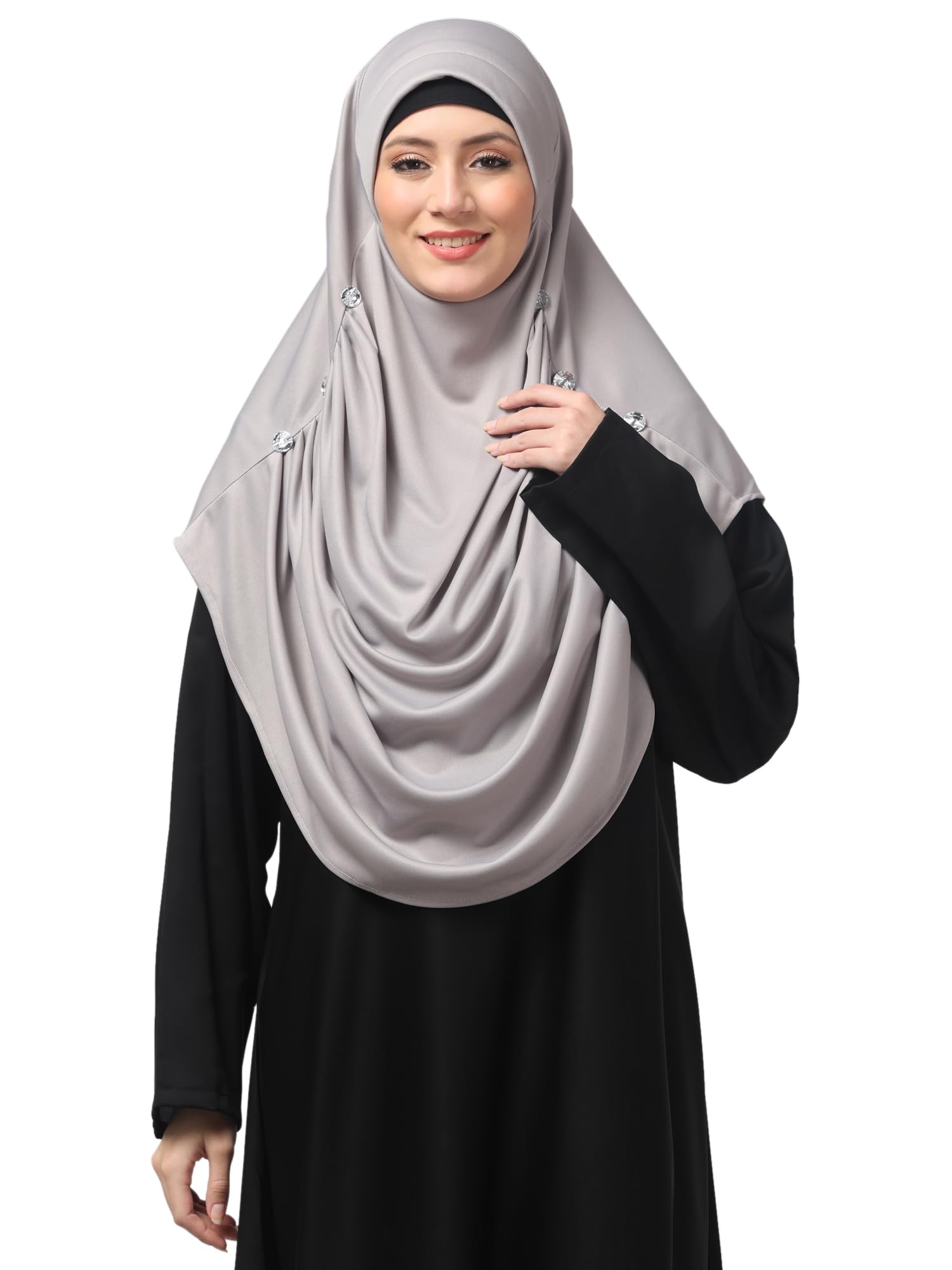 Stone White Plated Hijab | Khimar | Prayer Hijab for Girls & Women – Elegant & Ready-to-Wear Islamic Wear-picture-34