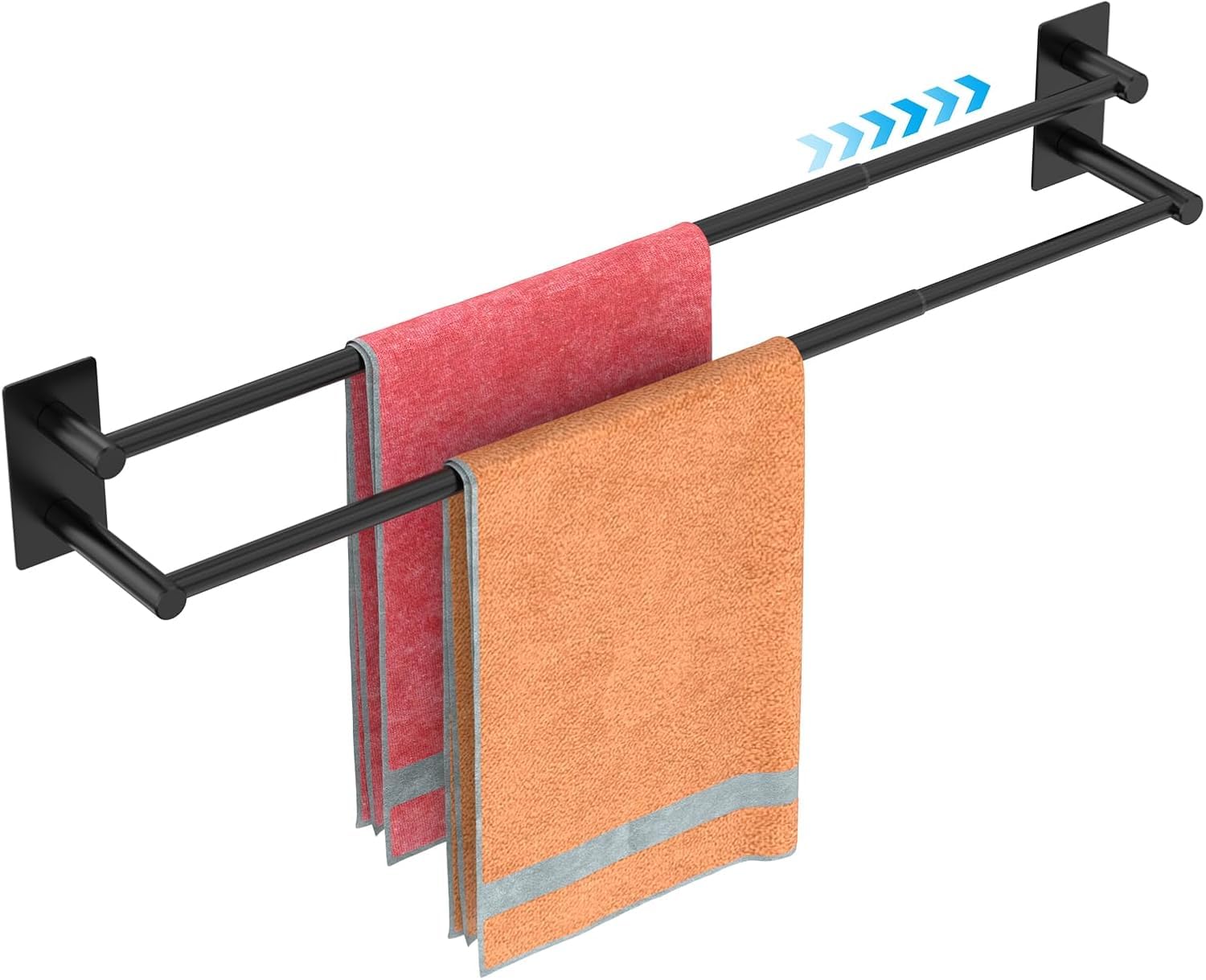 Handtuchhalter Verstellbar 40-75CM Ohne Bohren Doppelt Handtuchstange Selbstklebend Wandmontage 304 Edelstahl Badetuchhalter für Badezimmer, Schlafzimmer und Küche - Schwarz
