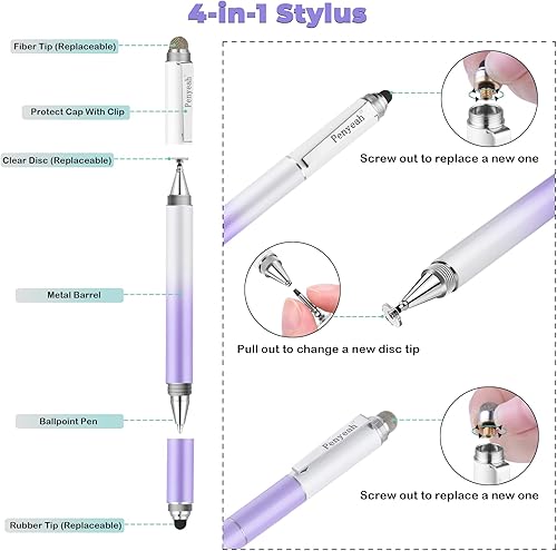 Miniatura 2 de Penyeah Lápiz óptico para iPadiPhoneAndroid (4 en 1), punta universal de disco táctil  malla y punta de goma para todos los