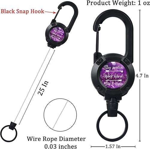Miniatura 2 de Llavero retráctil con cita inspiradora, soporte de identificación retráctil, soporte de identificación multiherramienta para hombres y mujeres Cita