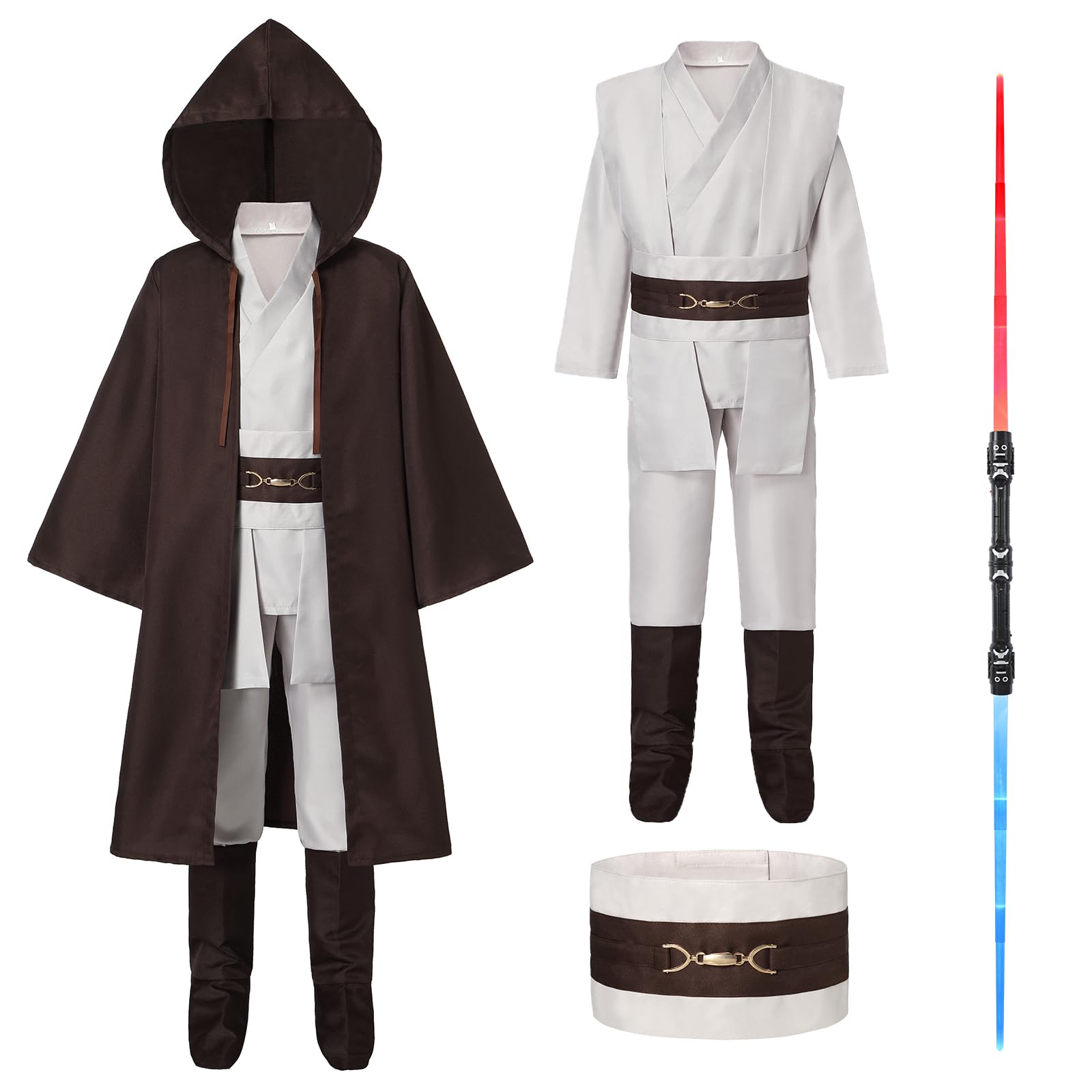 Churgigi Disfraz Niño y Adulto con Espada Laser Capucha Conjunto Cubrezapatos Completo de Caballero para Carnaval Halloween Cosplay