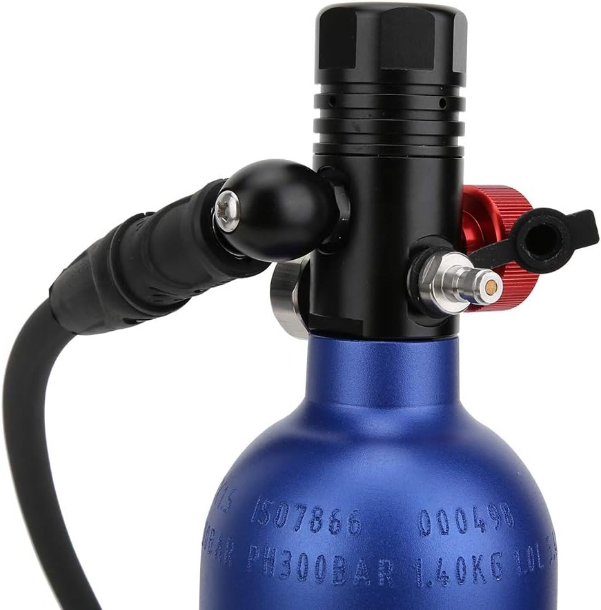 plplaaoo Diving Air Tank 1L Blue Aluminum Oxygen Cylinder with Metal Secondary Breathing Valve for Scuba Diving Beginners Underwater Breathing Apparatus Aviation Aluminum Material