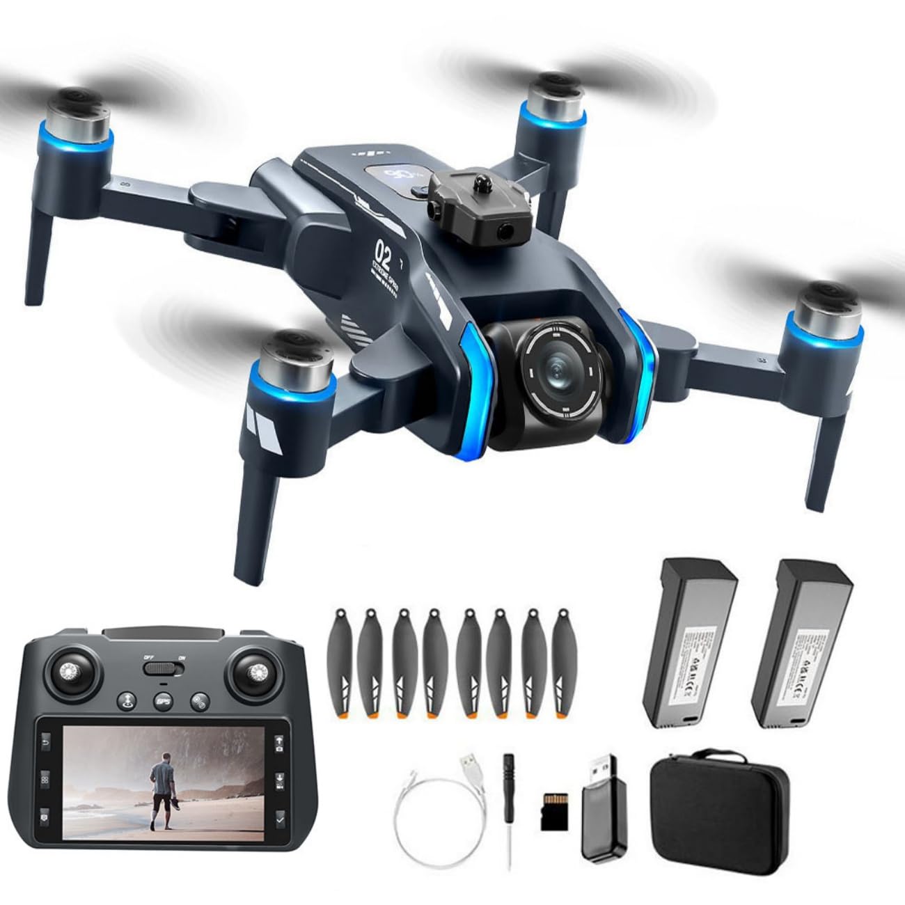 XT808 Drone Pieghevole Telecamera Rotante a 180° Drone con Fotocamera 4K Telecomando con Schermo Lcd Ogni Batteria Dura 25 Minuti Trasmissione 5G Motore Brushless Posizionamento GPS (L)