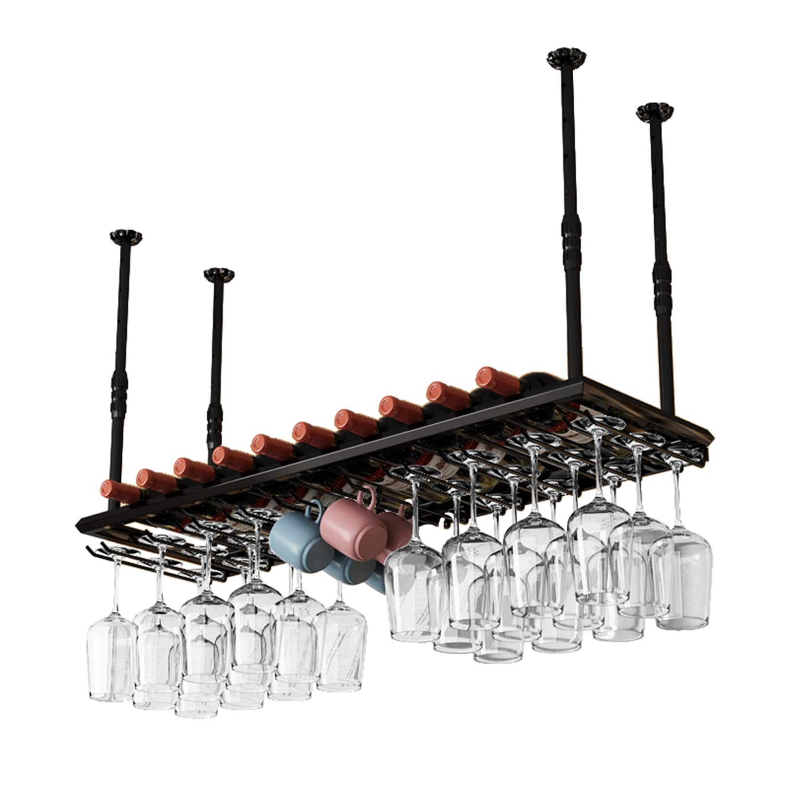 Generico Portabotellas Portavasos de vino de techo Botellero de metal colgante ajustable botellero de hierro flotante estantería para vino estantería para vino estantería para bar café