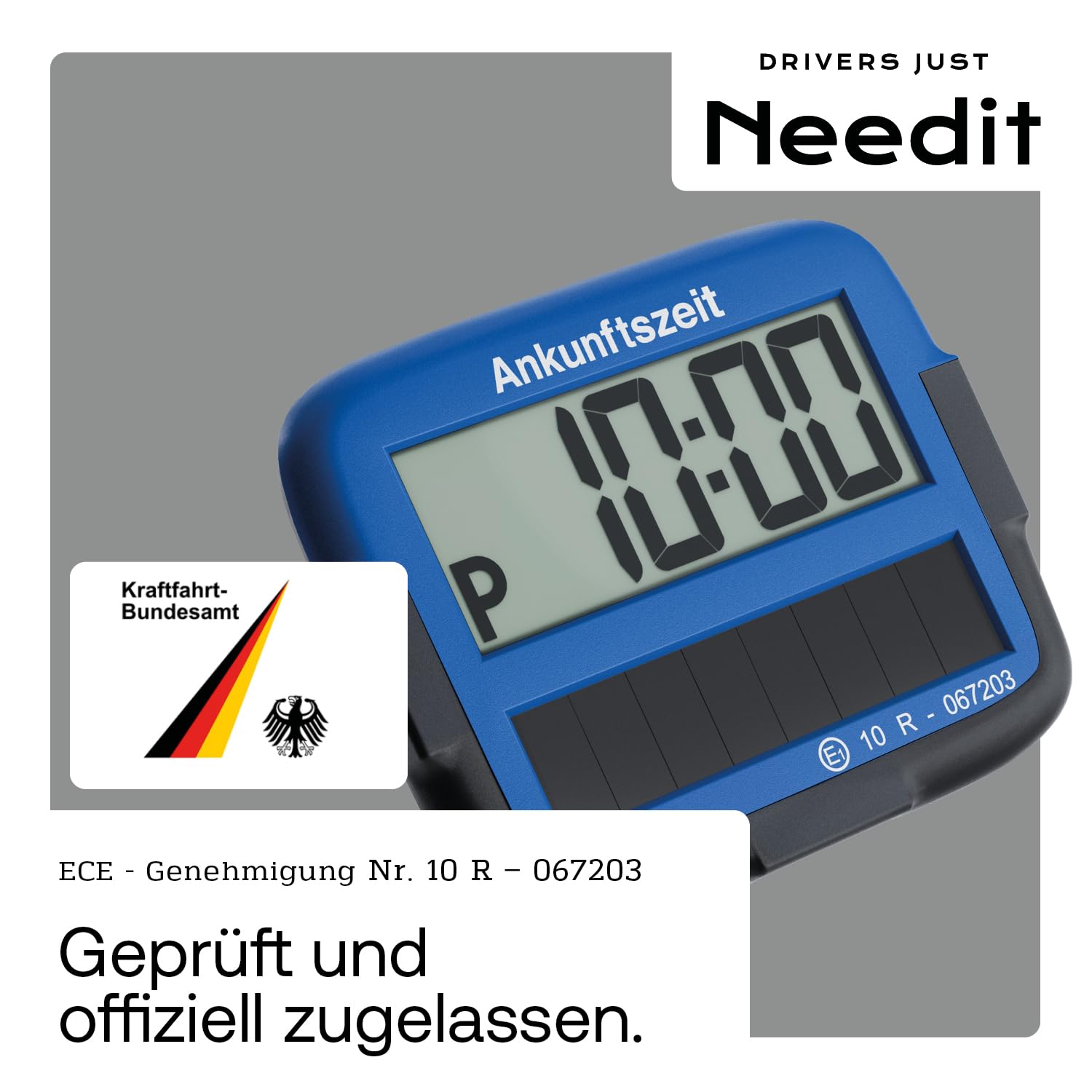 Needit Park Micro Solar elektronische Parkscheibe [NEUES Modell 2025] I unendlich Energie, Null Batteriewechsel | einzige Parkscheibe in Deutschland mit integriertem wiederaufladbarem Akku | blau