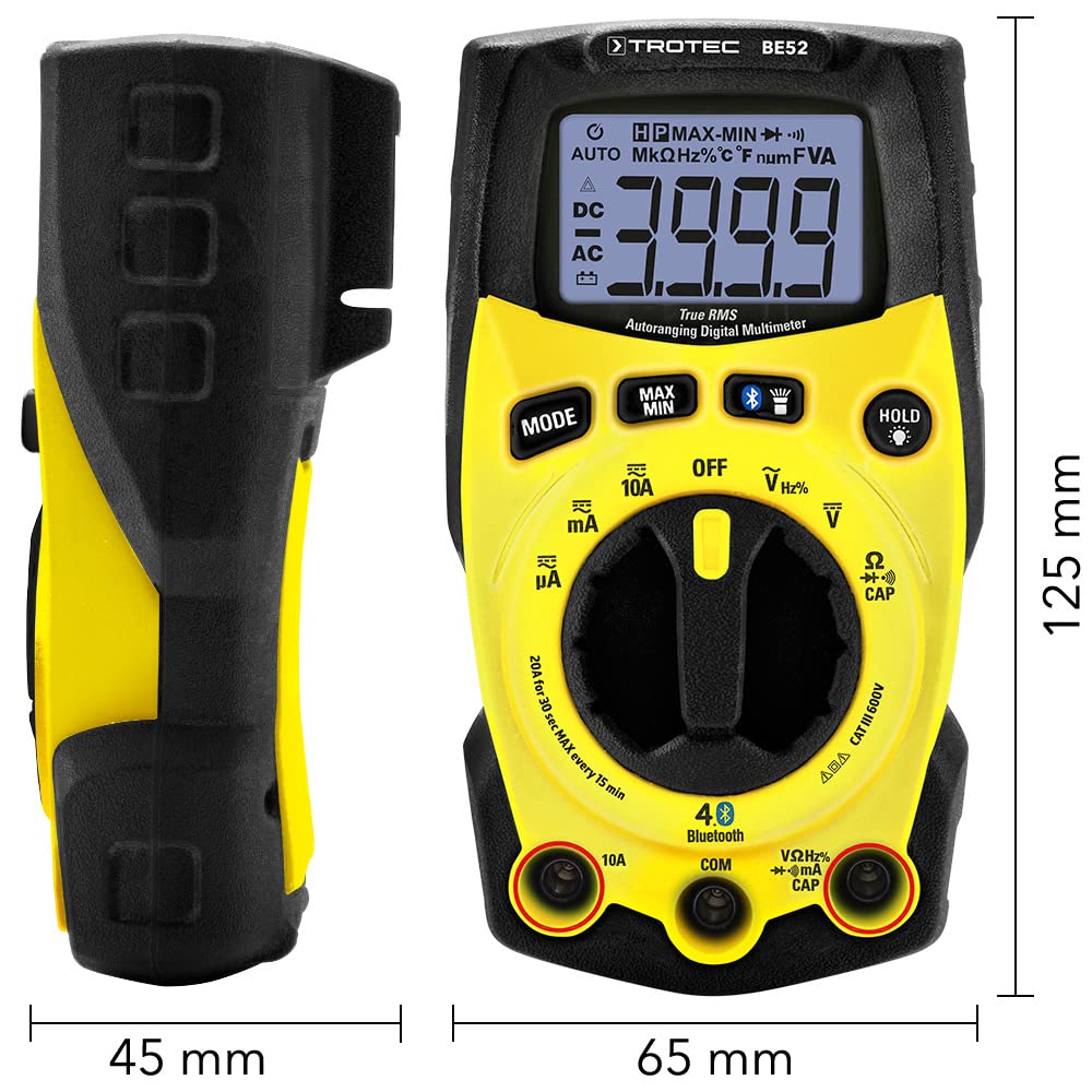 TROTEC Multimetr cyfrowy RMS prawdziwy BE52 | Multimetr cyfrowy Bluetooth, wielofunkcyjna cyfrowa jednostka pomiarowa, przyrządy pomiarowe