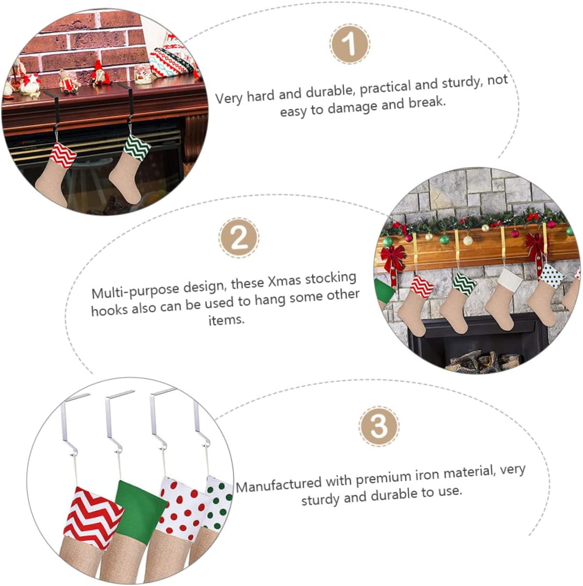 Levemolo 4pcs Metal Christmas Stocking Holders for Fireplace Xmas Hooks Random Colors for Hanging Holiday Stockings and Ornaments