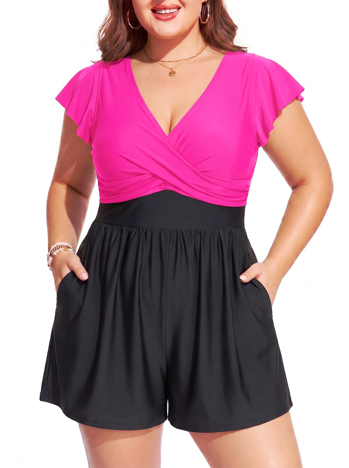 Photo 1 of Smismivo Women's Plus Size Swim Romper - Hot Pink