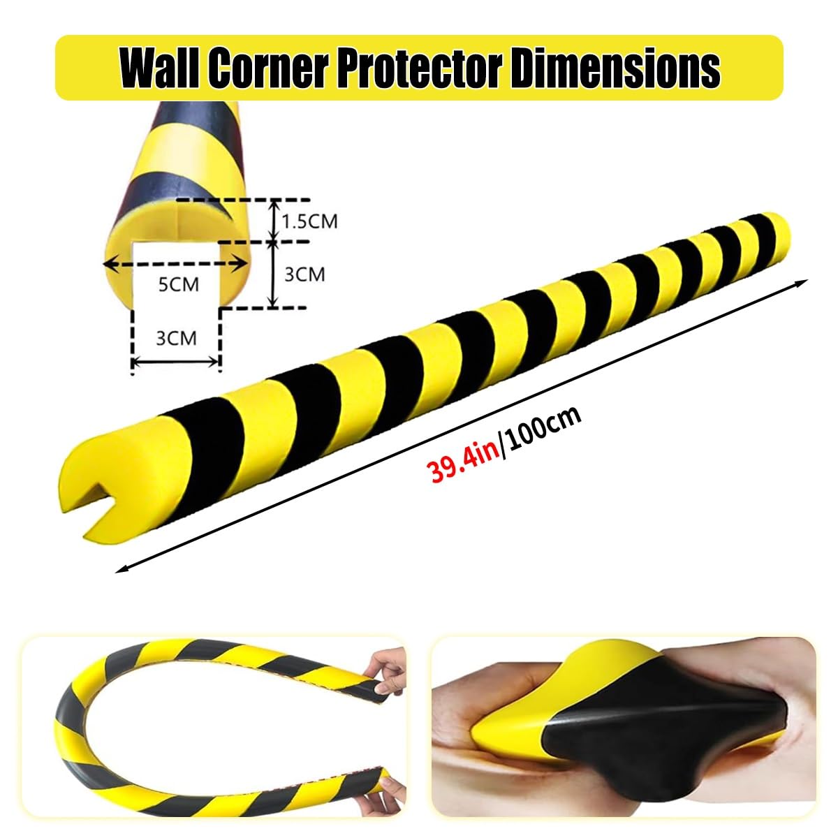 Protecteur de Bord en Mousse Jaune Noir, 39" de Long