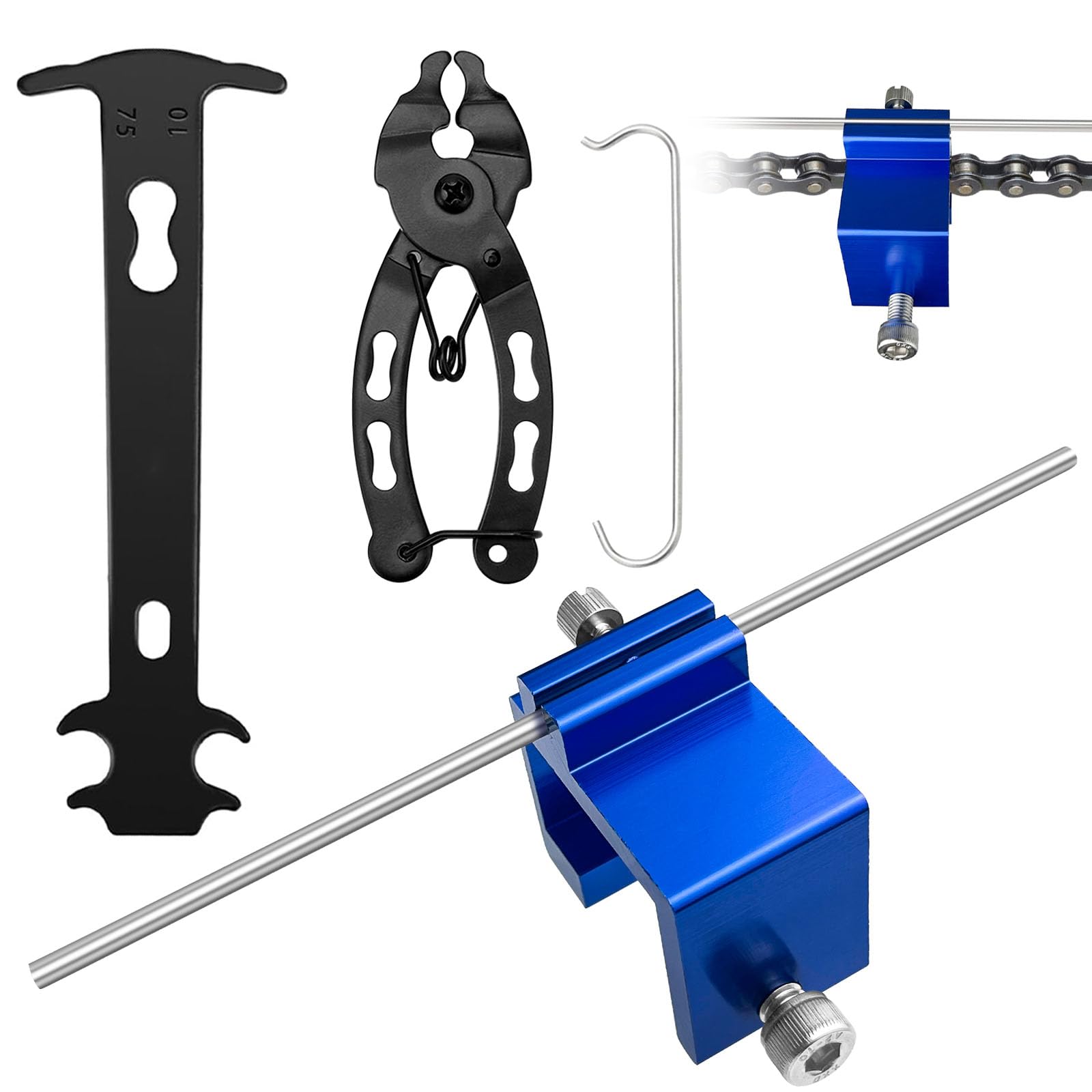 Set di 3 attrezzi per l'allineamento della catena, per moto, con catene per biciclette, rivetti e pinze per lucchetto, set di riparazione per moto, ATV e biciclette