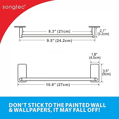Miniatura 6 de Toallero adhesivo negro de 9 pulgadas, toallero de baño, soportes para toallas de mano, sin taladrar en la pared, color negro